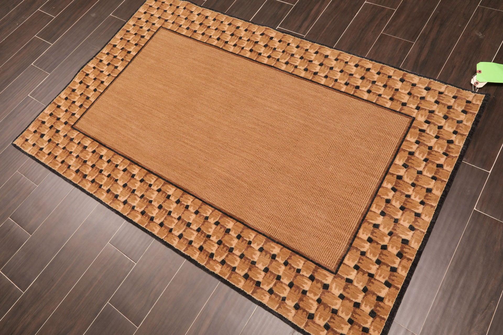 3'6" x 5'6" Basketweave 100% wool Contemporary Oriental Area rug Tan-2
