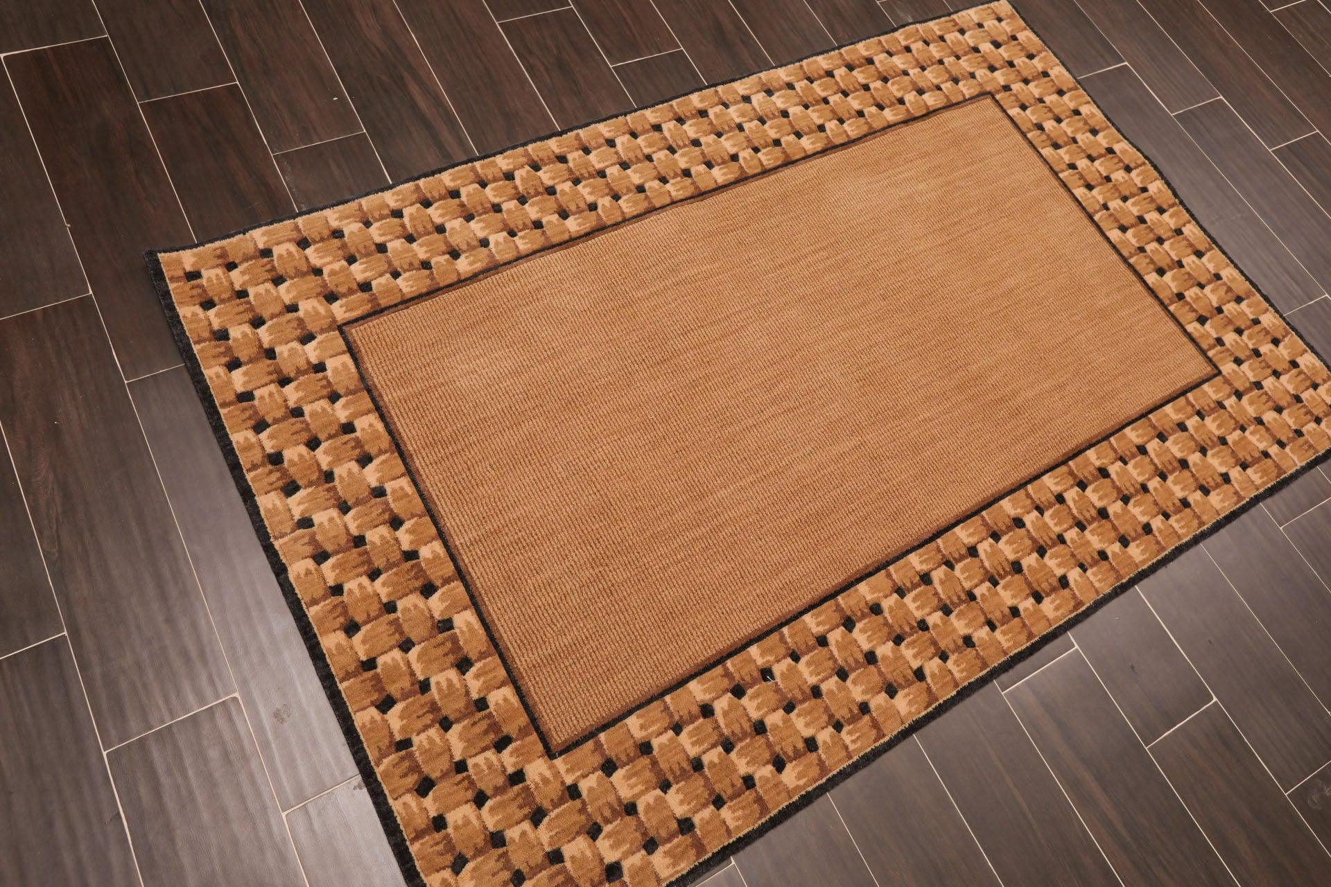 3'6" x 5'6" Basketweave 100% wool Contemporary Oriental Area rug Tan-3