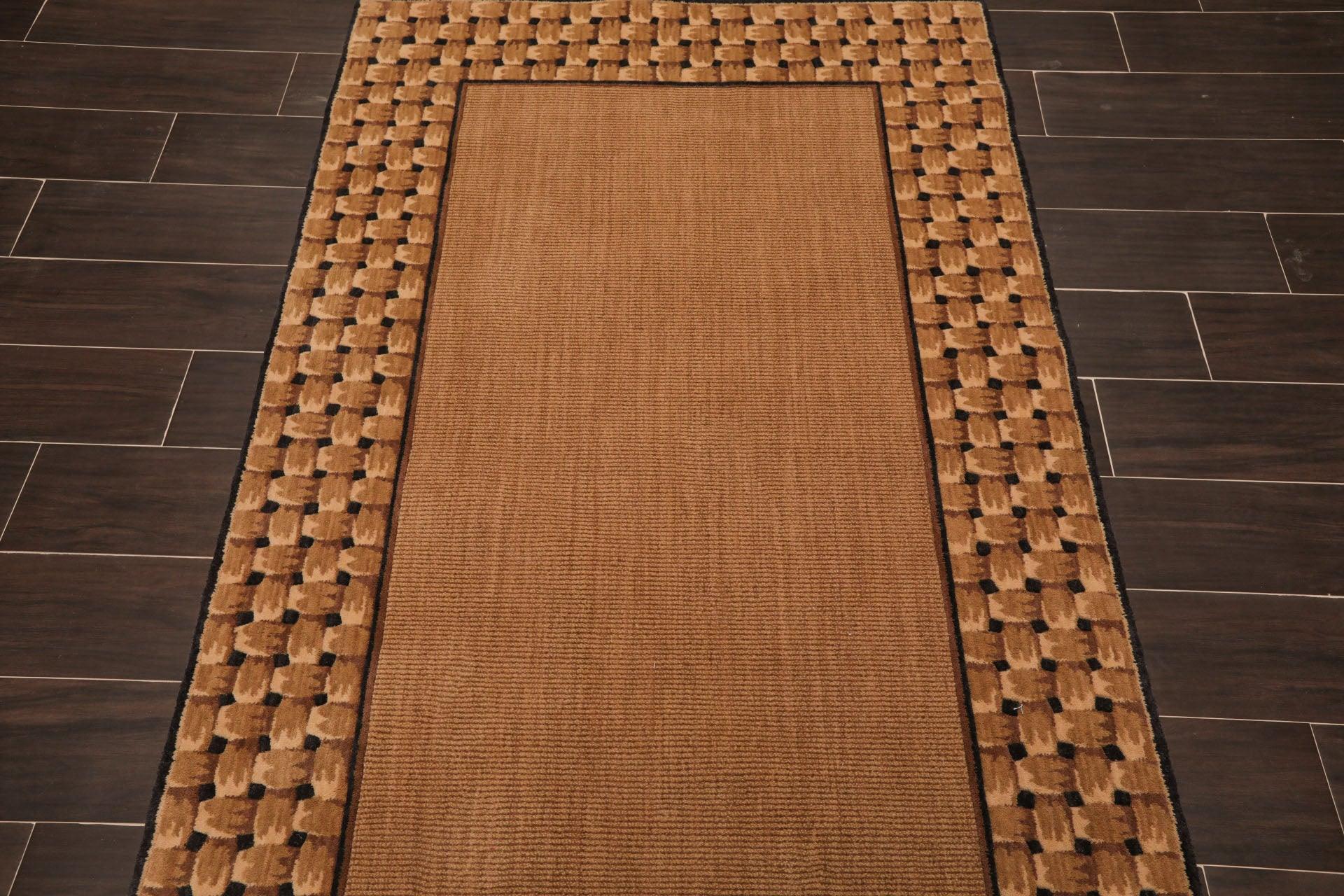 3'6" x 5'6" Basketweave 100% wool Contemporary Oriental Area rug Tan-4