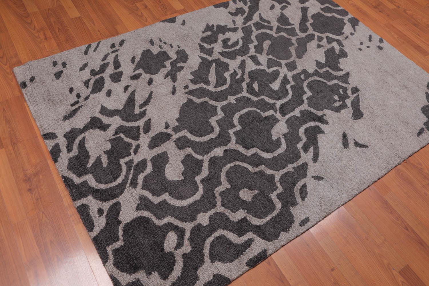 4'8" x 6'7" Handmade Loop & Cut textured pile Area Rug Modern Tan-1