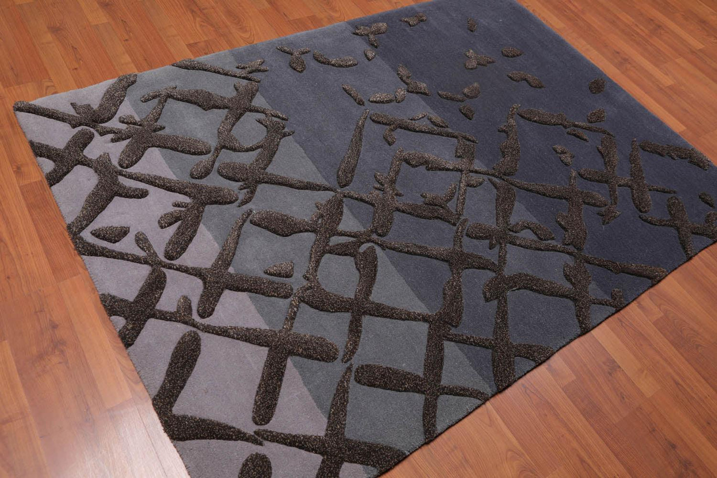 4'8" x 6’8" Handmade High Low Pile 100% Wool Area rug Modern Gray-1