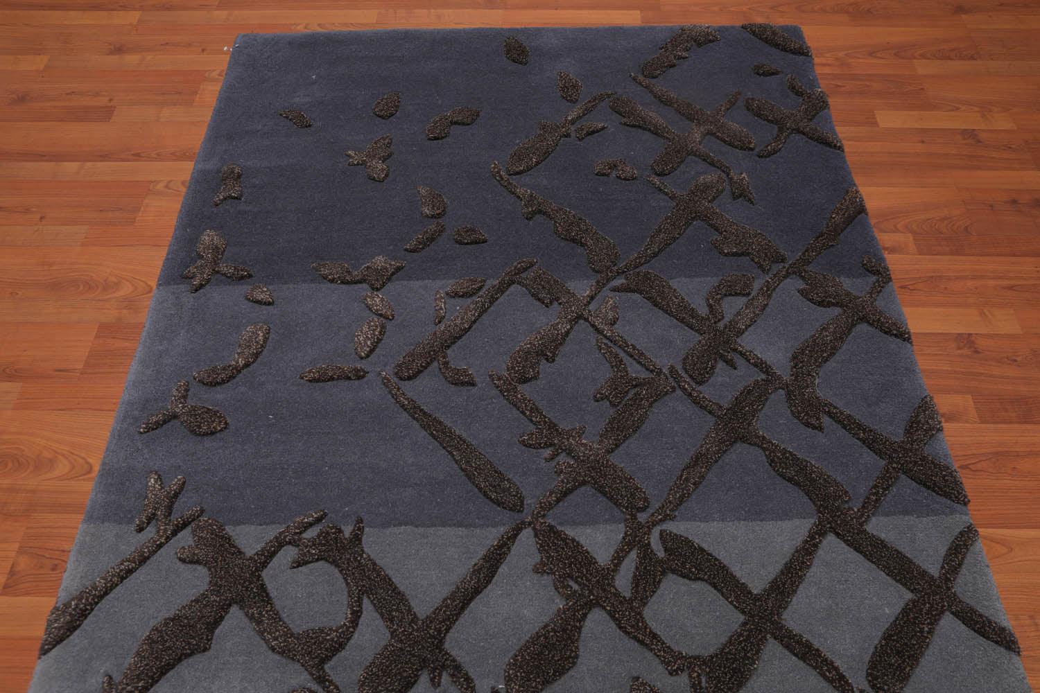 4'8" x 6’8" Handmade High Low Pile 100% Wool Area rug Modern Gray-2