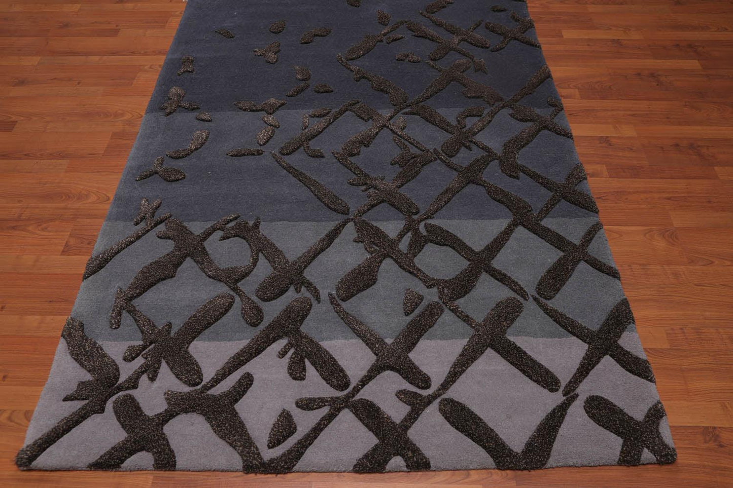 4'8" x 6’8" Handmade High Low Pile 100% Wool Area rug Modern Gray-3