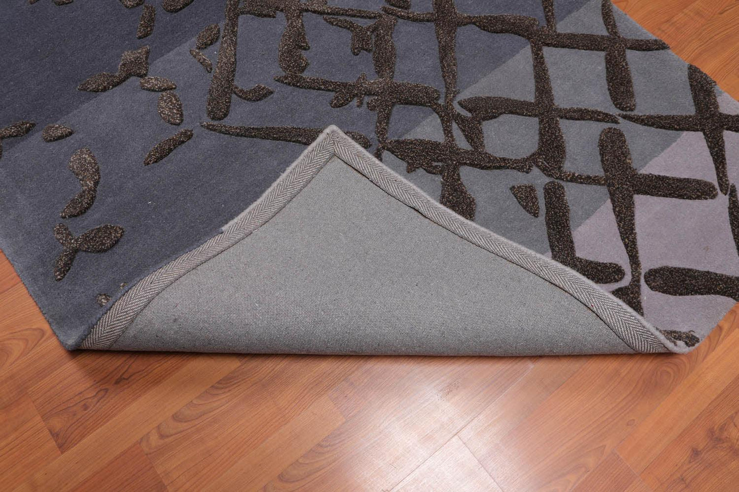 4'8" x 6’8" Handmade High Low Pile 100% Wool Area rug Modern Gray-4