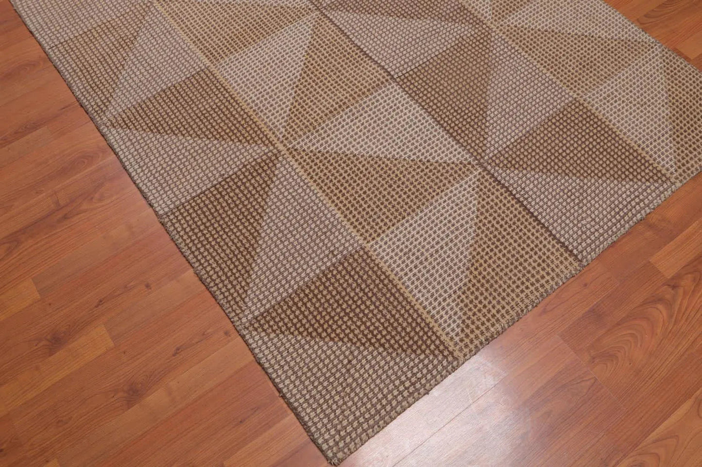 4'7x6'8 Hand Tufted Wool Loop N Cut PileGeometric Pattern Oriental Area Rug Beige, Brown Color-3