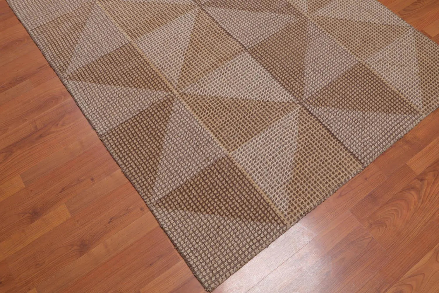 4'7x6'8 Hand Tufted Wool Loop N Cut PileGeometric Pattern Oriental Area Rug Beige, Brown Color-3