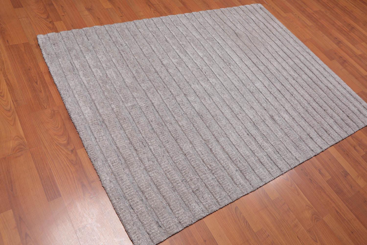 4'9" x 6’7" Handmade High Low Loop & Cut Pile 100% Wool Area rug Oatmeal-1