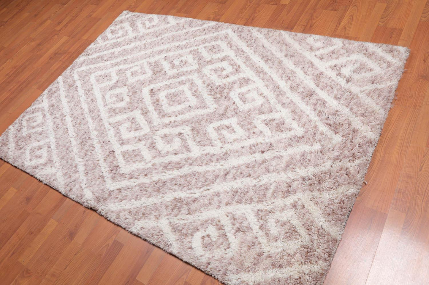 4'9" x 6’7" Handmade Moroccan Shag contemporary 100% Wool Area rug Beige-0