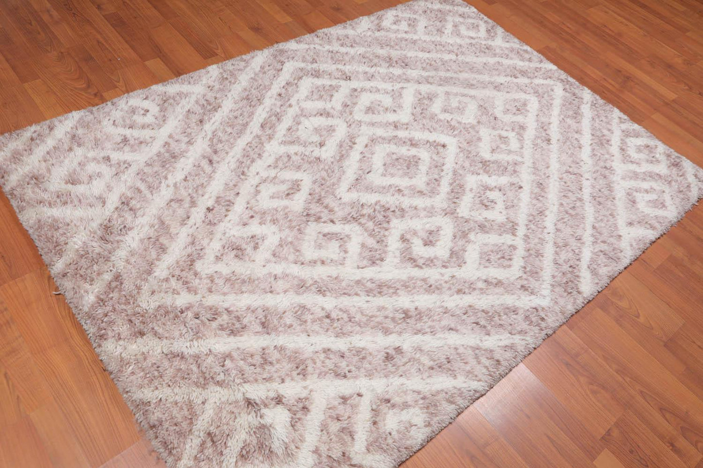 4'9" x 6’7" Handmade Moroccan Shag contemporary 100% Wool Area rug Beige-1