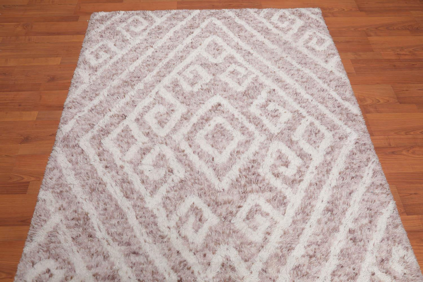 4'9" x 6’7" Handmade Moroccan Shag contemporary 100% Wool Area rug Beige-2