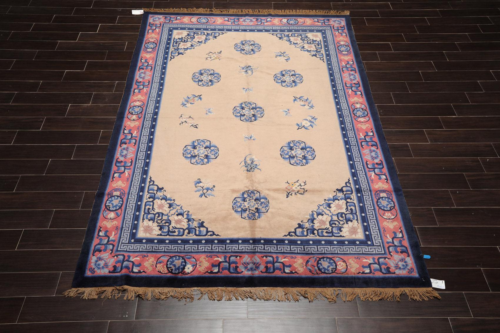 6'7"x9'8" Hand Knotted Wool Chinese Art Deco Traditional Oriental Area Rug Beige-1
