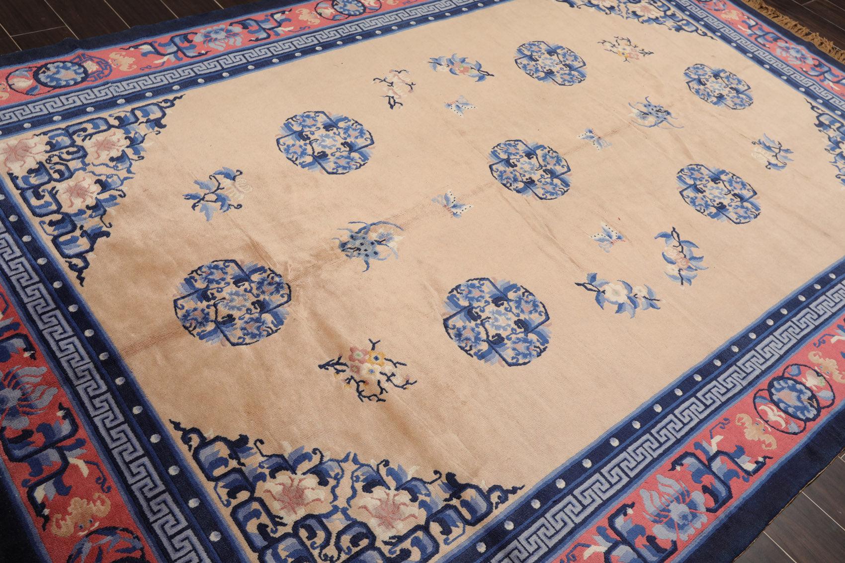 6'7"x9'8" Hand Knotted Wool Chinese Art Deco Traditional Oriental Area Rug Beige-3
