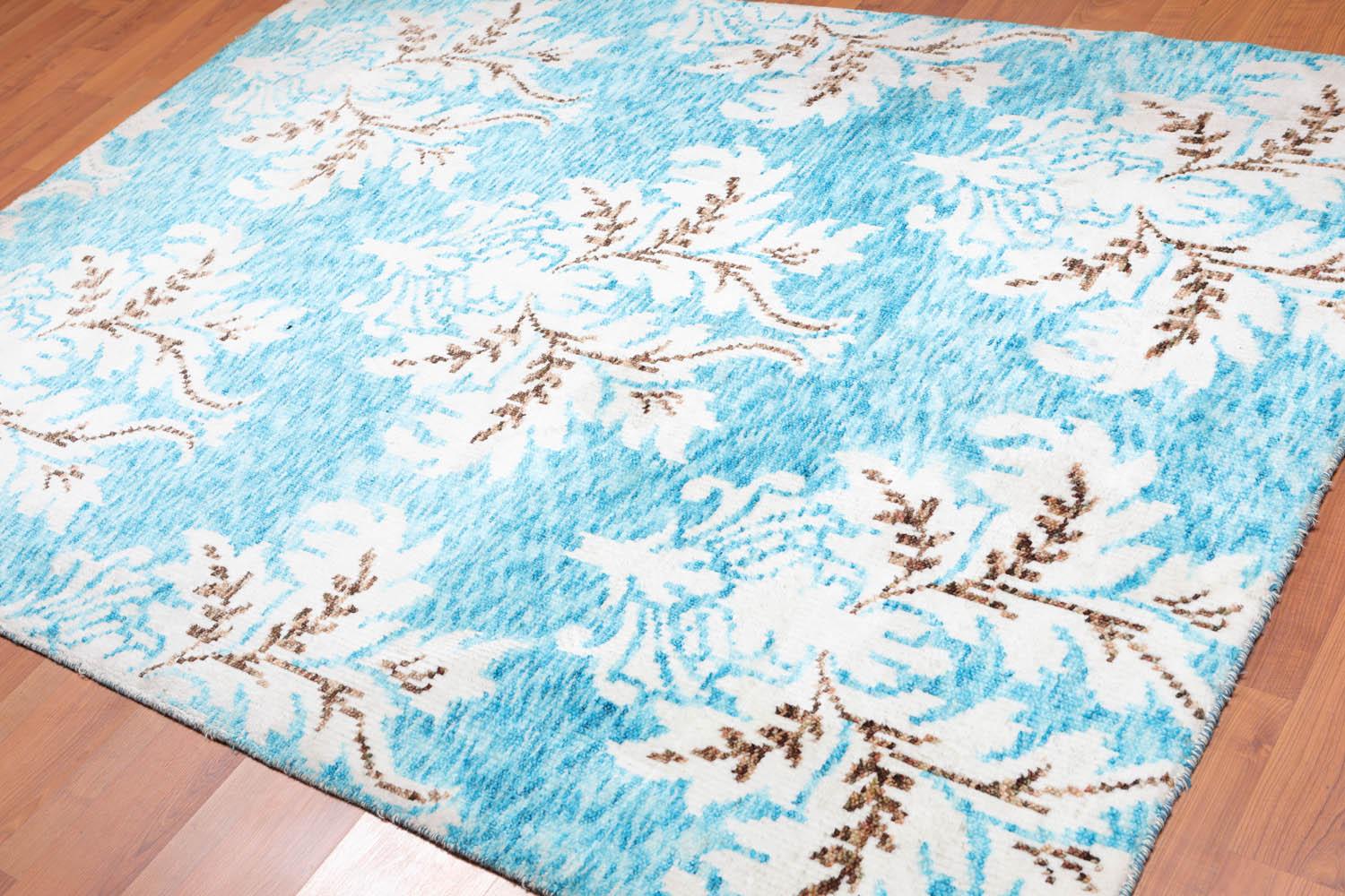 5'8" x 8' Handmade Traditional Oriental Area Rug Modern Aqua-0