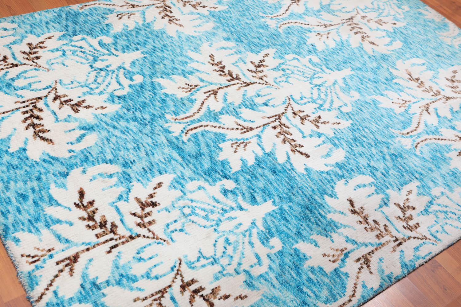 5'8" x 8' Handmade Traditional Oriental Area Rug Modern Aqua-1