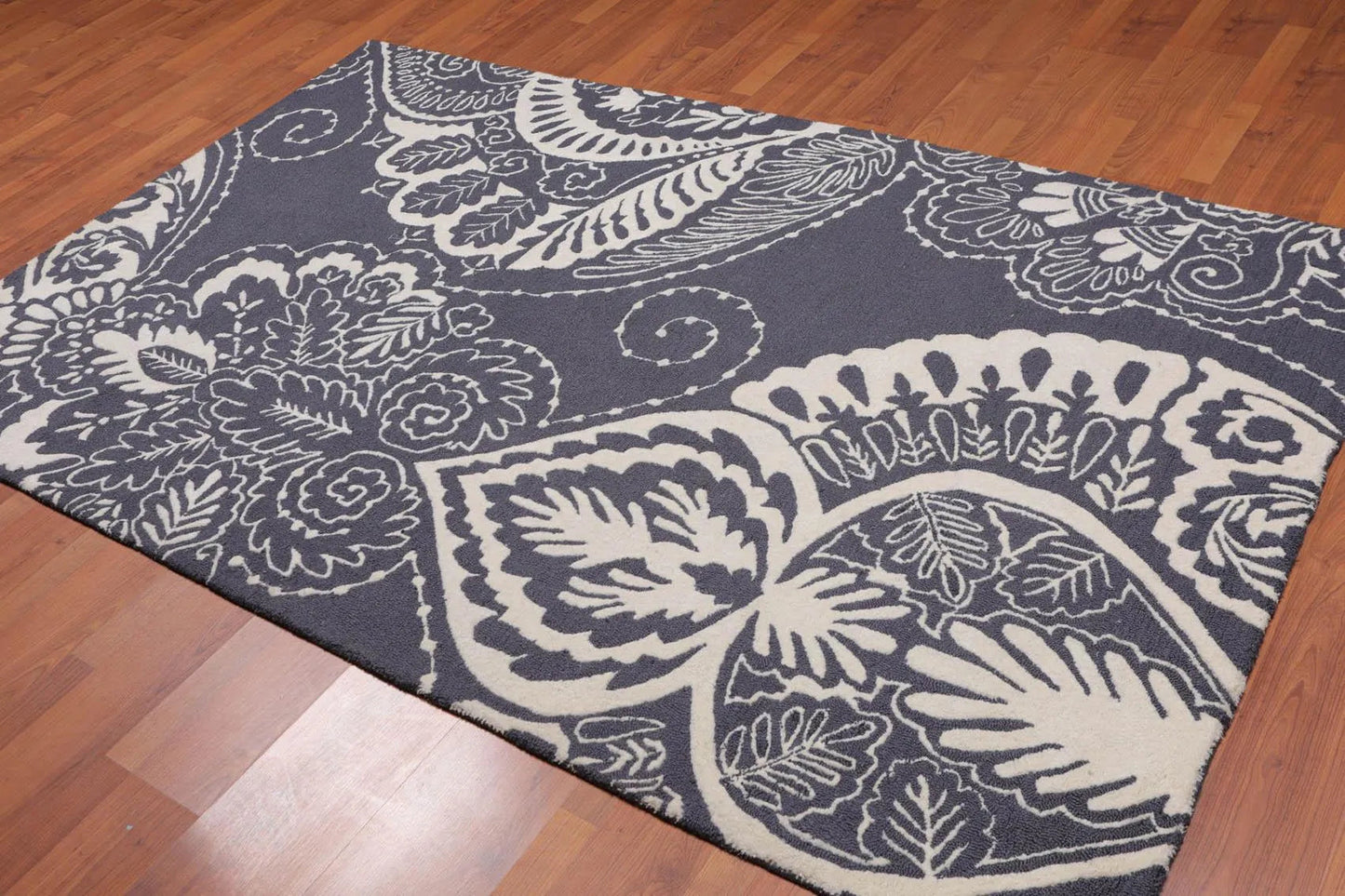5' x 8' Handmade Loop & cut pile 100% Wool Traditional Oriental Area rug Ivory-0