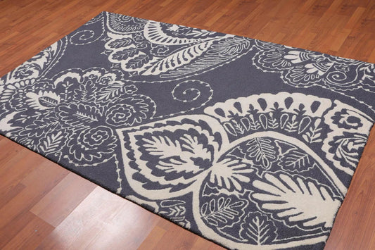 5' x 8' Handmade Loop & cut pile 100% Wool Traditional Oriental Area rug Ivory-0