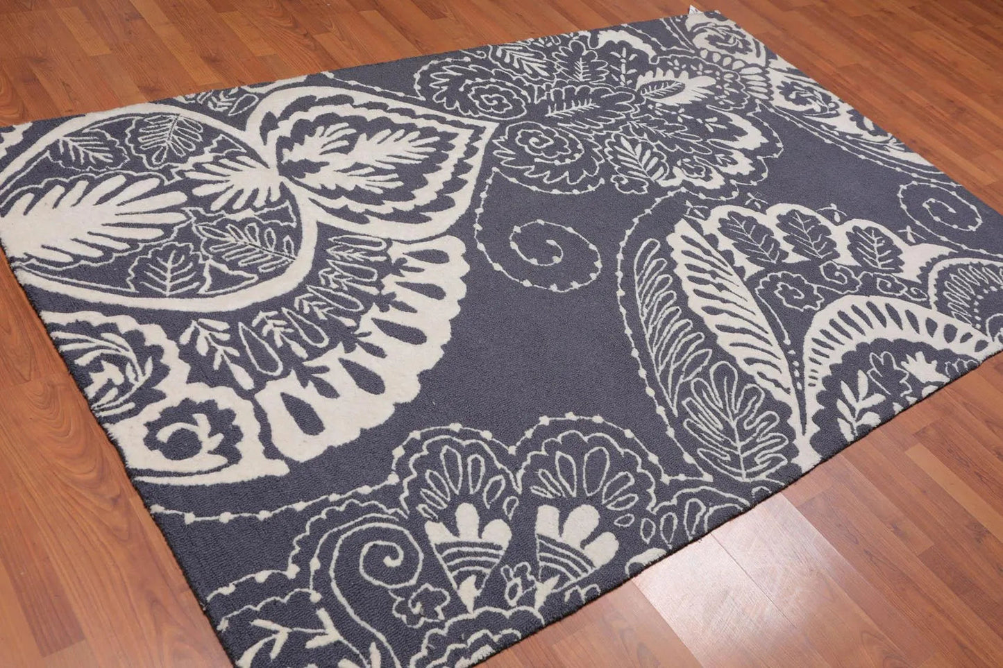 5' x 8' Handmade Loop & cut pile 100% Wool Traditional Oriental Area rug Ivory-1