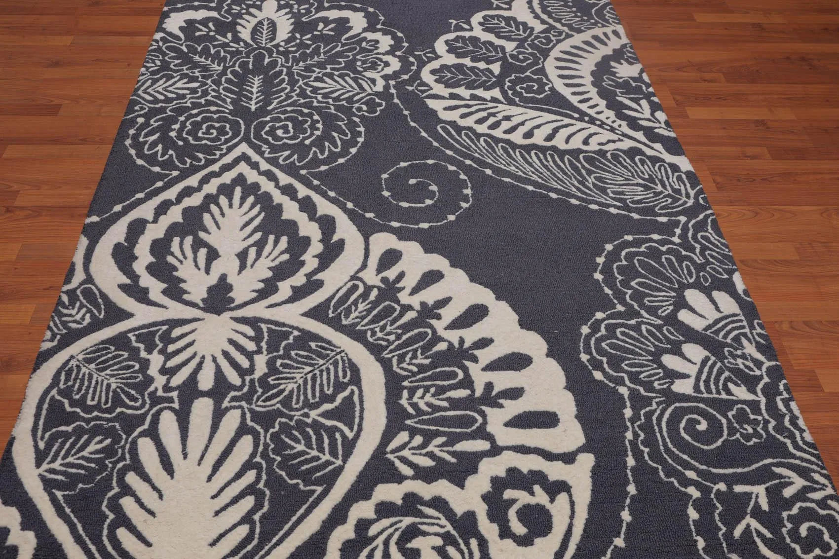 5' x 8' Handmade Loop & cut pile 100% Wool Traditional Oriental Area rug Ivory-3