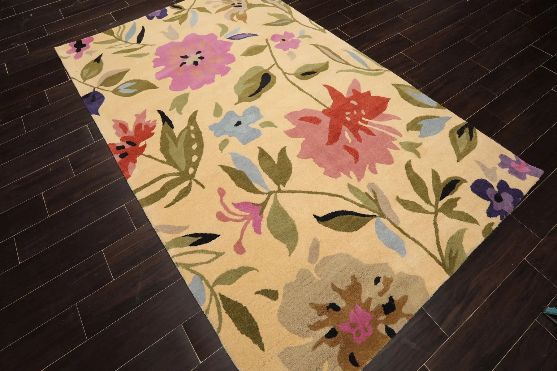 LoomBloom Multi Size Light Gold Hand Tufted Contemporary Floral Wool Oriental Area Rug-4