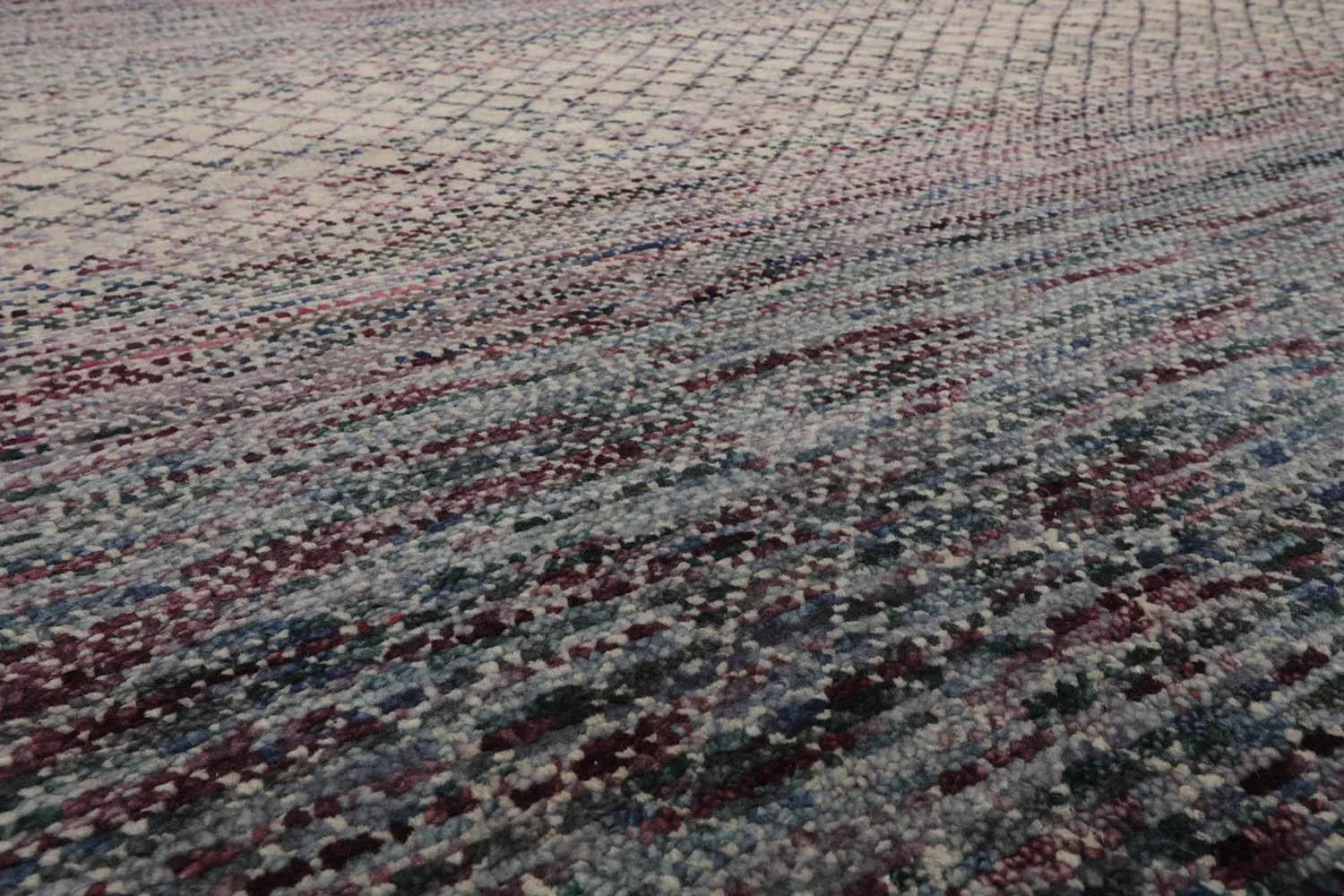 8'x10' Beige Hand Knotted Modern Geometric Tibetan Wool and Bamboo Silk Oriental Area Rug-3