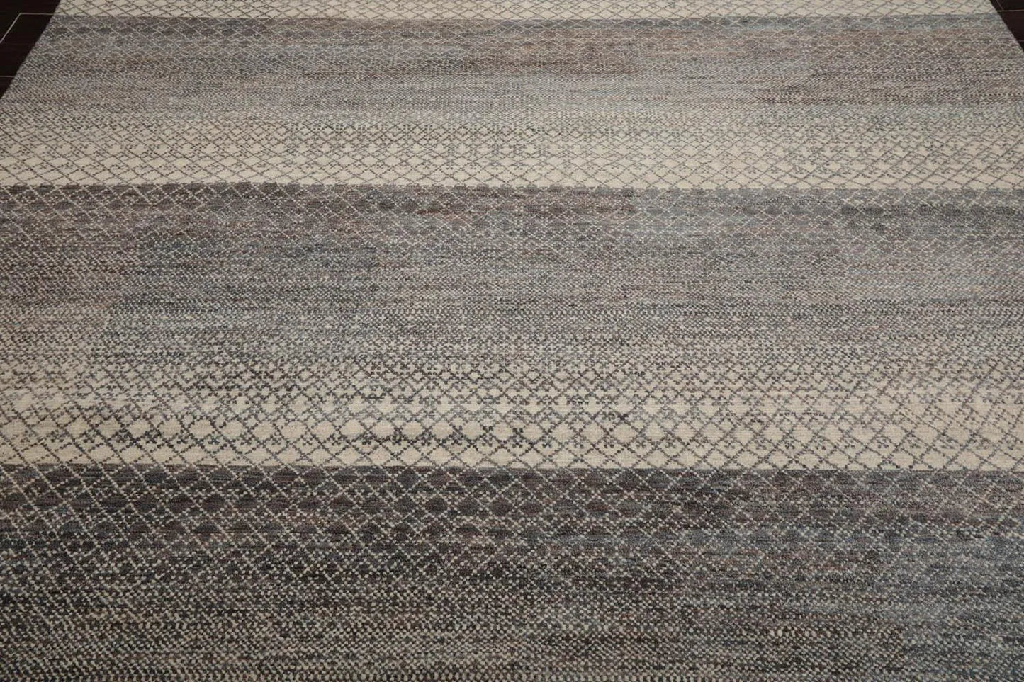 8'x10' Beige Hand Knotted Modern Geometric Tibetan Wool and Bamboo Silk Oriental Area Rug-4