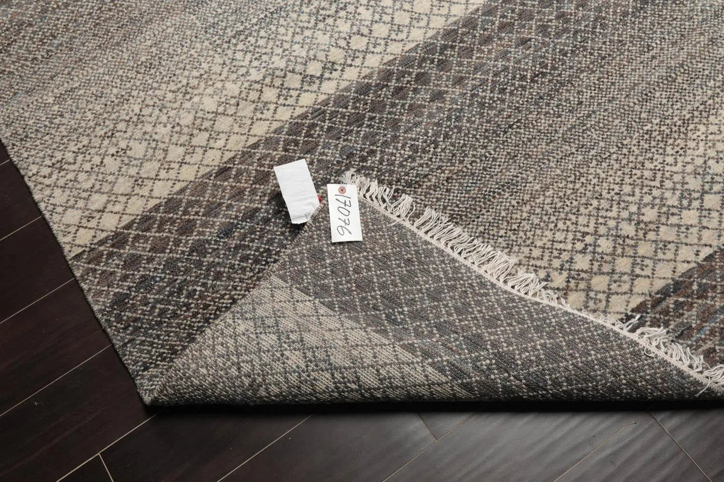 8'x10' Beige Hand Knotted Modern Geometric Tibetan Wool and Bamboo Silk Oriental Area Rug-3