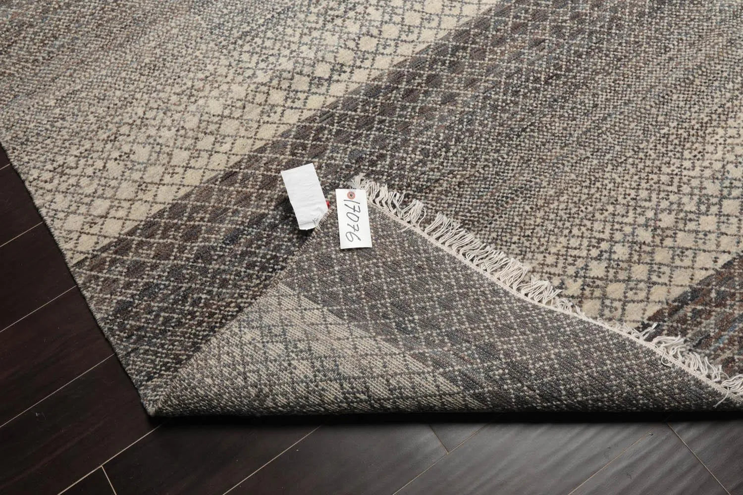 8'x10' Beige Hand Knotted Modern Geometric Tibetan Wool and Bamboo Silk Oriental Area Rug-3