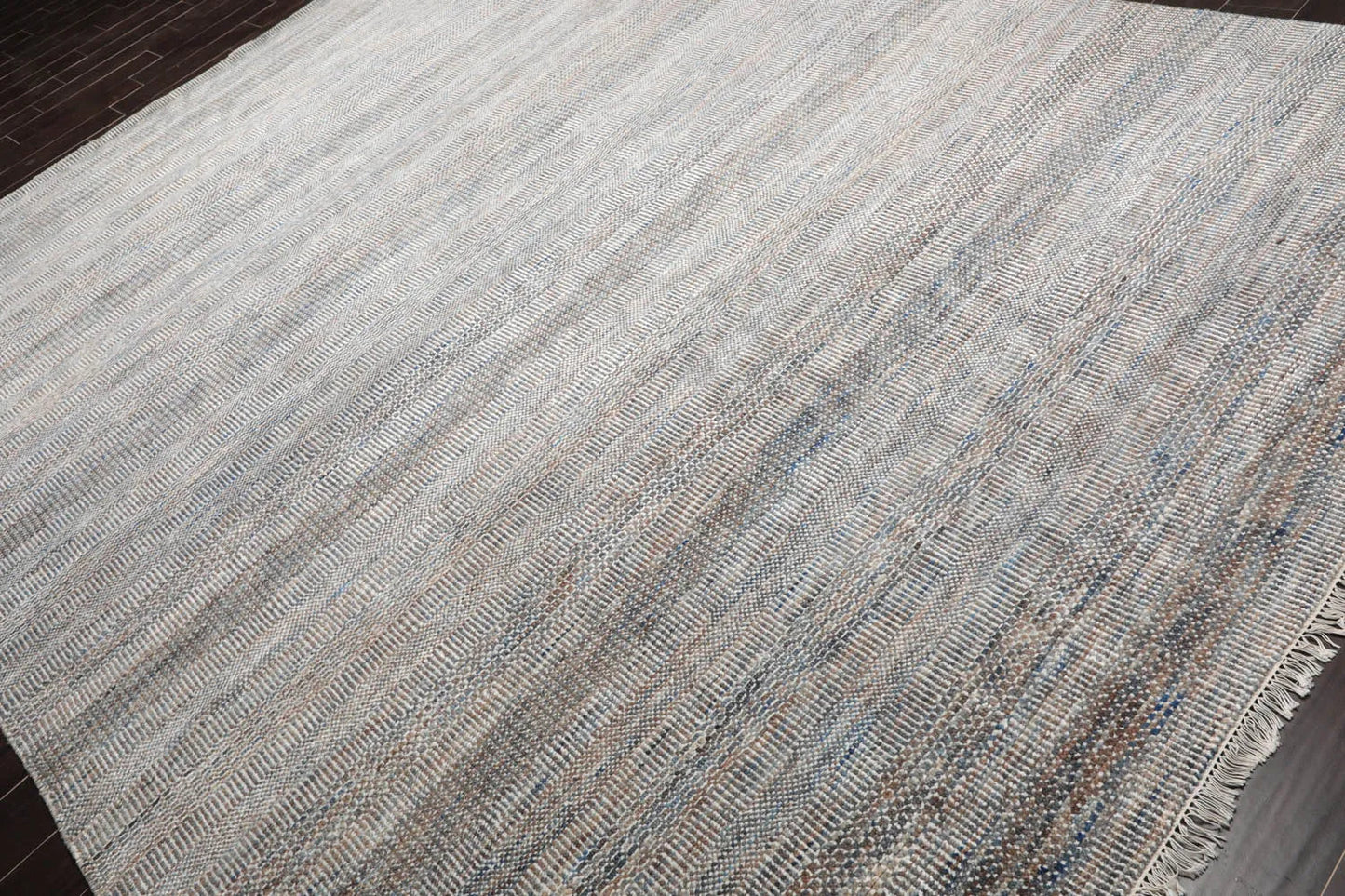 8x10 Cream, Gray Hand Knotted Grass 100% Wool Modern & Contemporary Oriental Area Rug-3