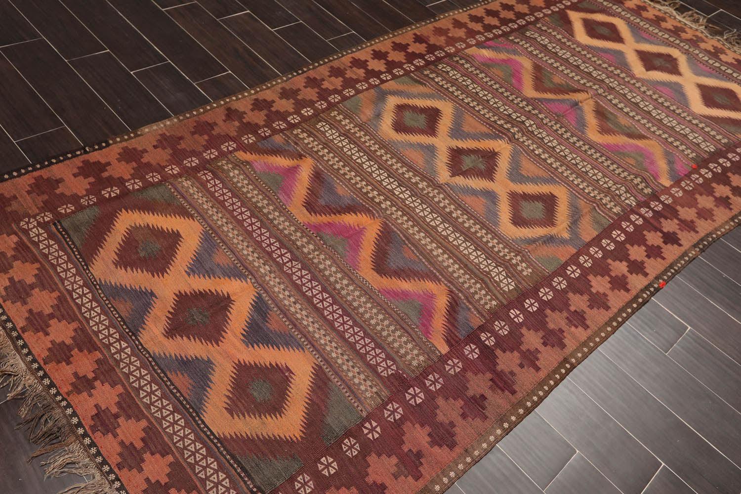 4'8"x10'6" Vintage Hand-Woven Turkish Kilim Southwestern Oriental Area Rug Rust-1