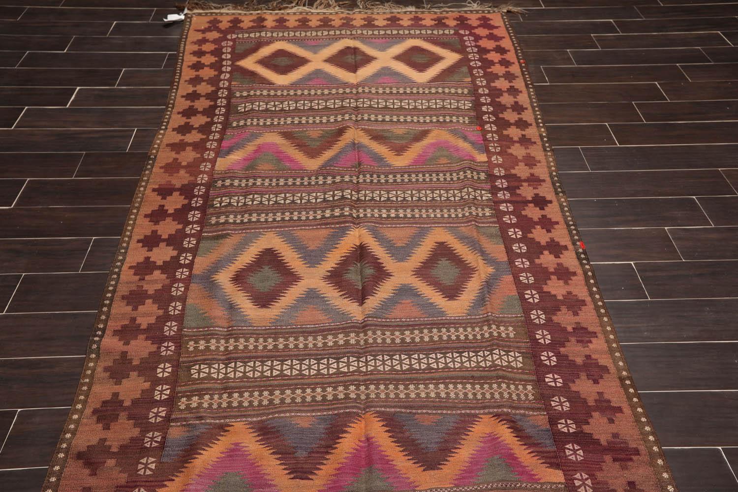 4'8"x10'6" Vintage Hand-Woven Turkish Kilim Southwestern Oriental Area Rug Rust-2