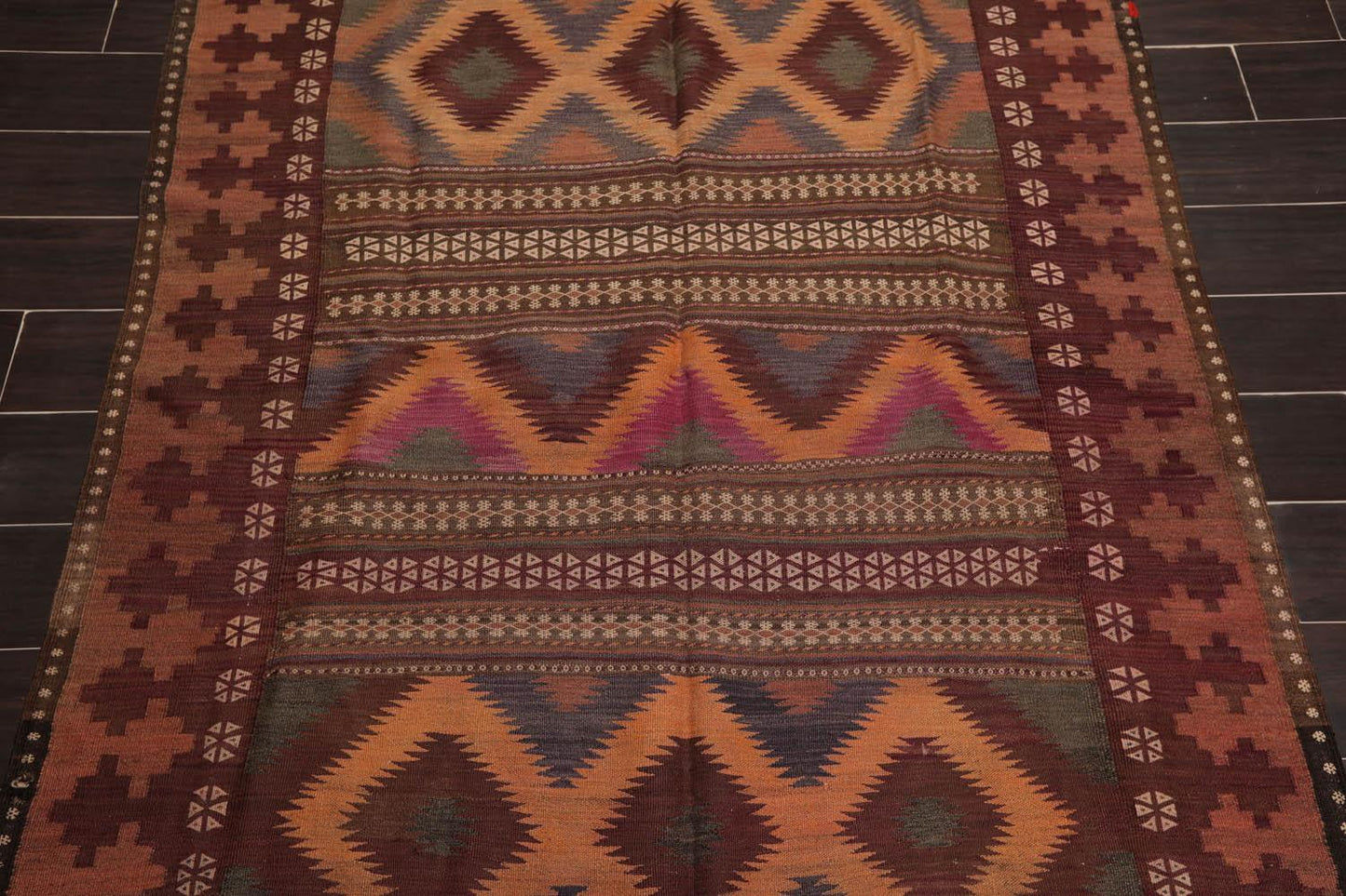 4'8"x10'6" Vintage Hand-Woven Turkish Kilim Southwestern Oriental Area Rug Rust-3