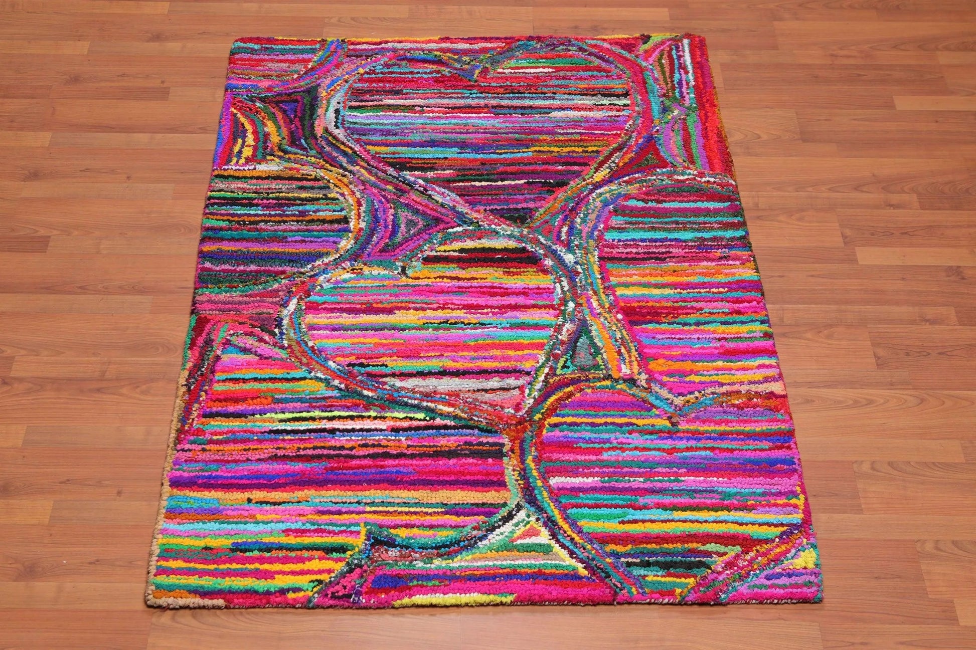 4 x 6 Handmade Abstract 100% Cotton Oriental Area Rug Boho Modern Pink-1
