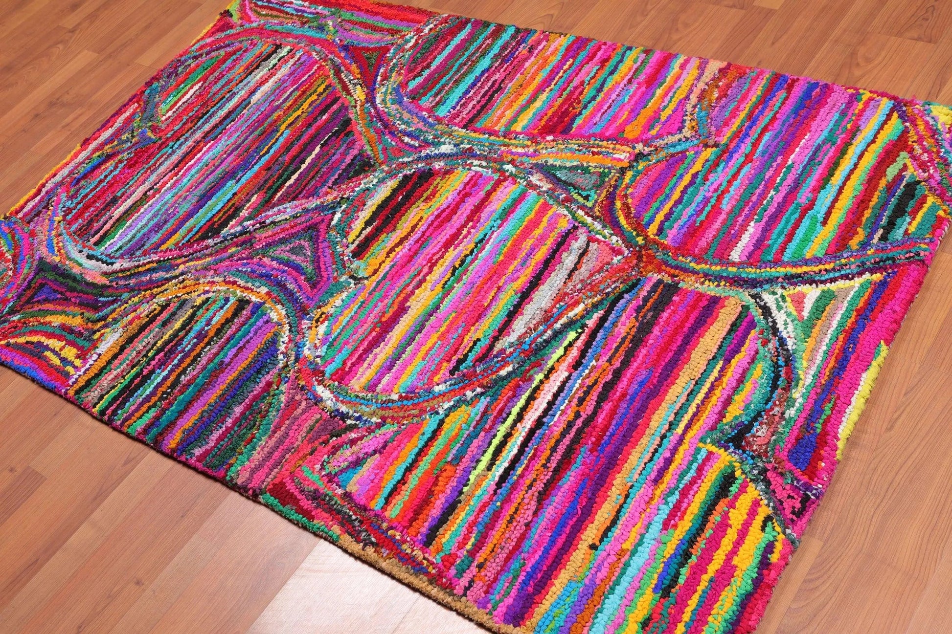 4 x 6 Handmade Abstract 100% Cotton Oriental Area Rug Boho Modern Pink-2