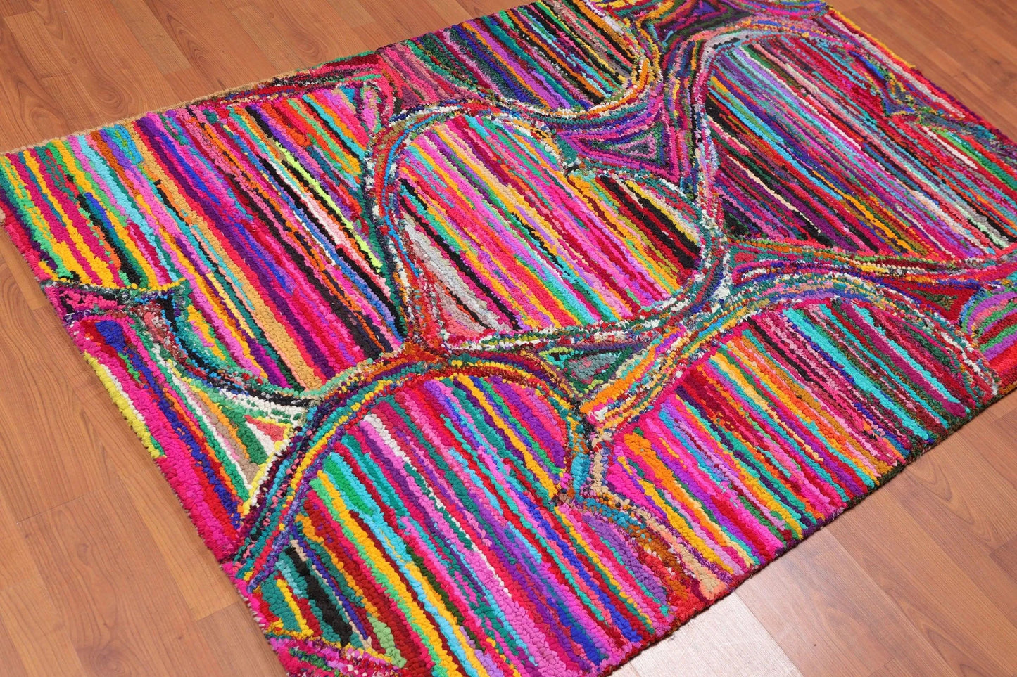 4 x 6 Handmade Abstract 100% Cotton Oriental Area Rug Boho Modern Pink-3