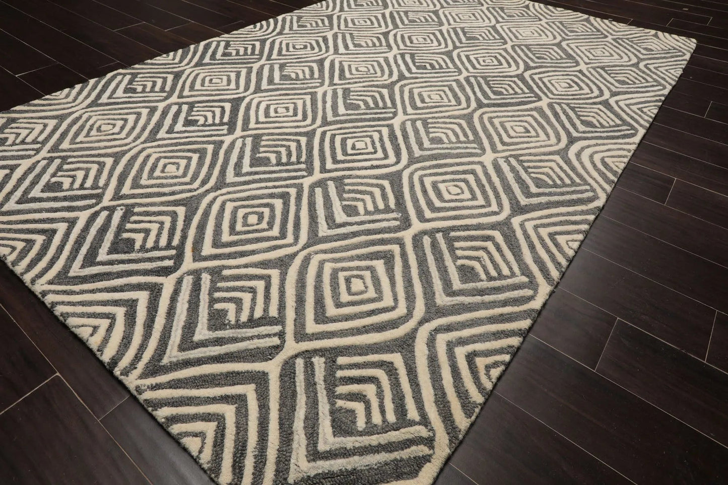 LoomBloom 5'x8' Gray Hand Tufted Modern Geometric Wool Oriental Area Rug-2