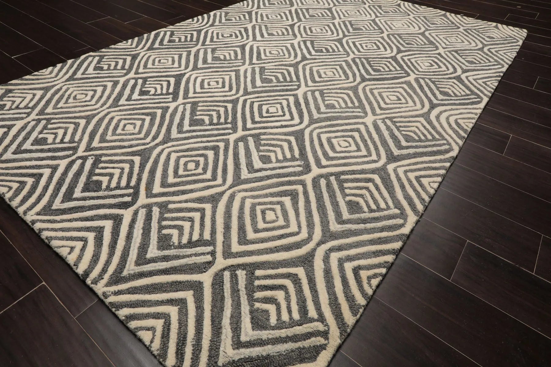 LoomBloom 5'x8' Gray Hand Tufted Modern Geometric Wool Oriental Area Rug-2