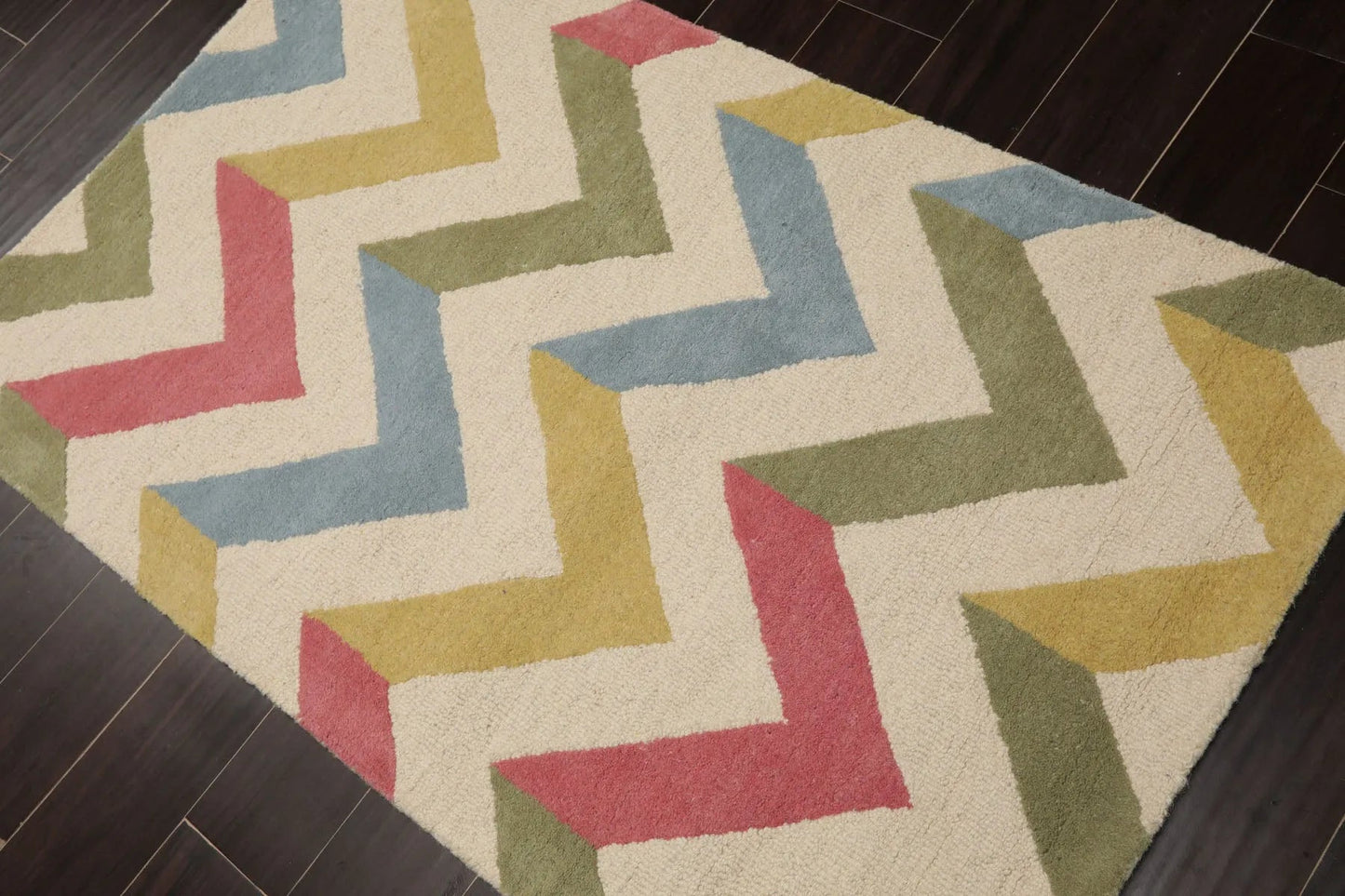 LoomBloom 3'x5' Ivory Hand Tufted Modern Chevron Wool Oriental Area Rug-4