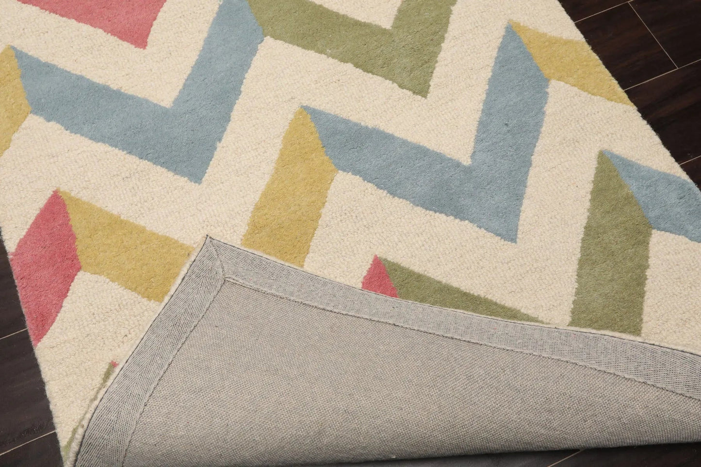 LoomBloom 3'x5' Ivory Hand Tufted Modern Chevron Wool Oriental Area Rug-3