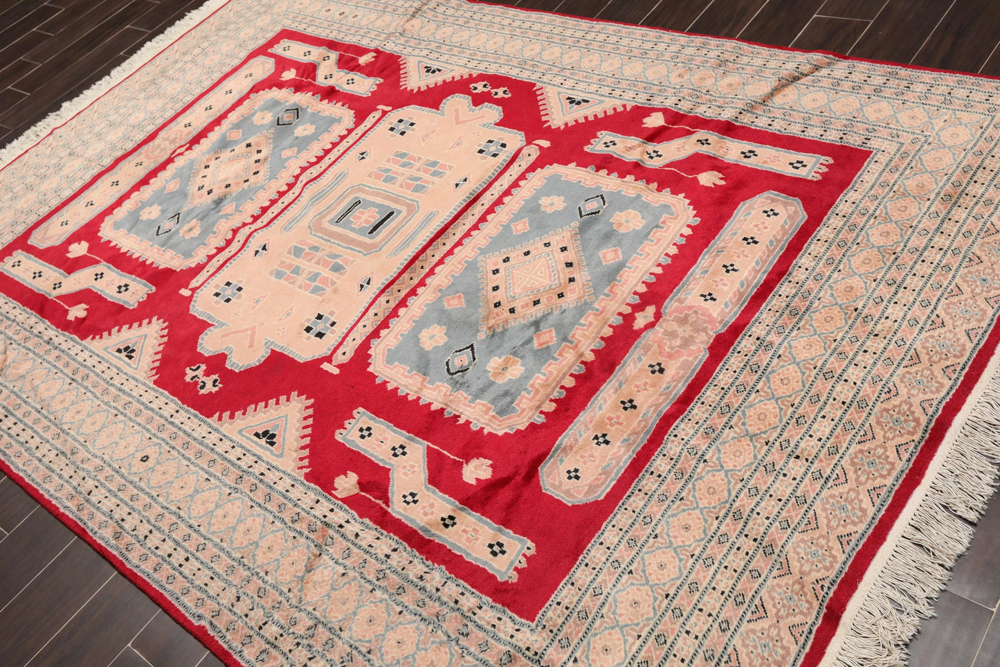 6'x9' Red  Rose  Blue, Navy, Tan, Multi Color Hand Woven Persian Oriental Area Rug Wool Traditional Oriental Rug-0