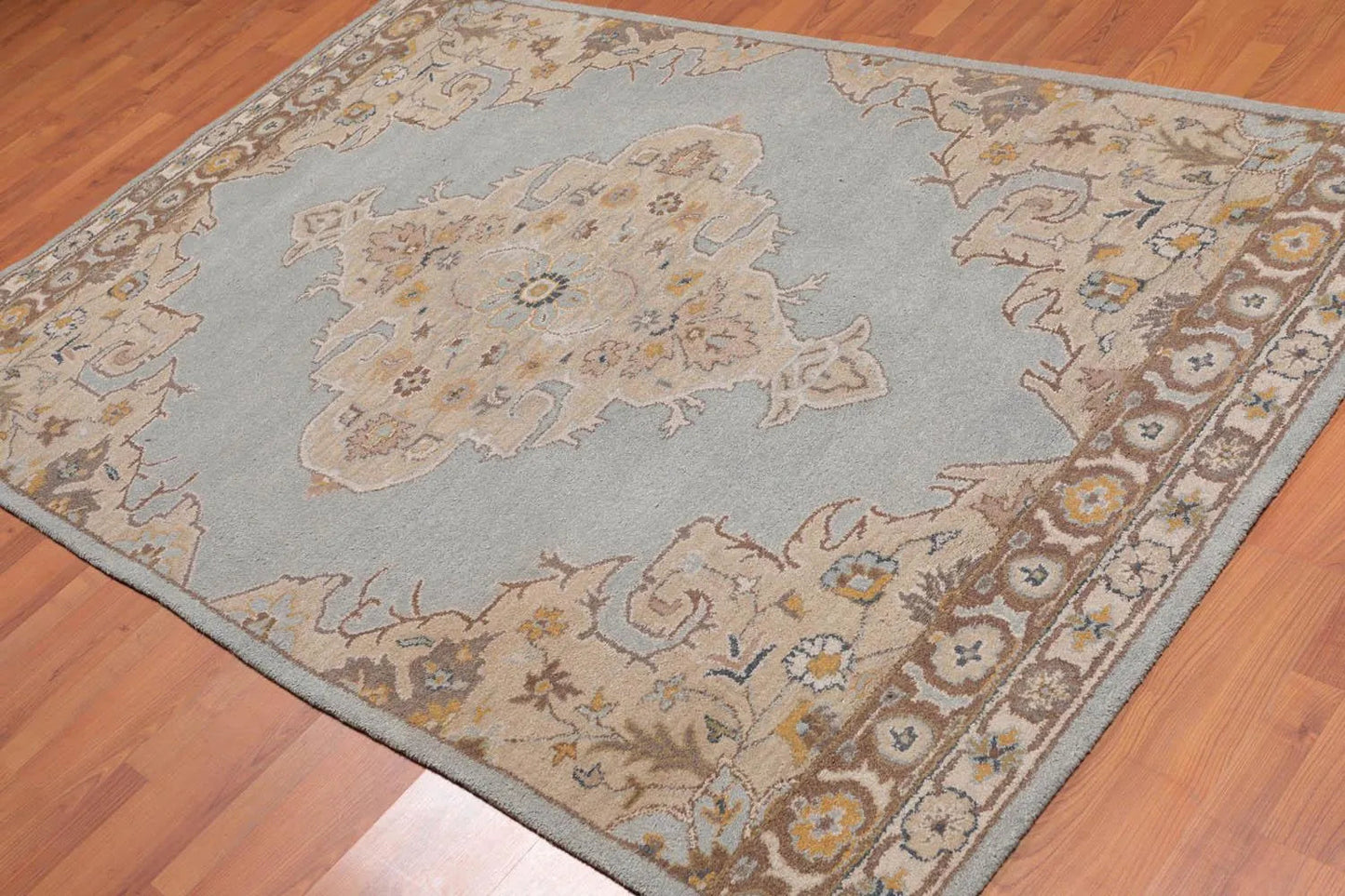 5' x 8' Handmade Medallion 100% Wool Oriental Area Rug Aqua-0