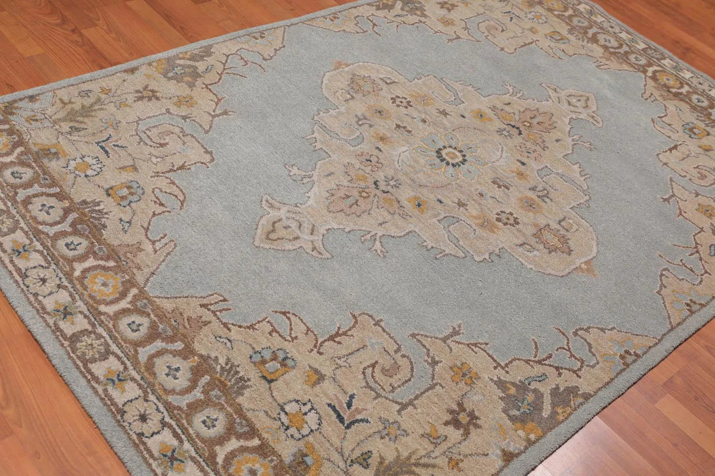5' x 8' Handmade Medallion 100% Wool Oriental Area Rug Aqua-1