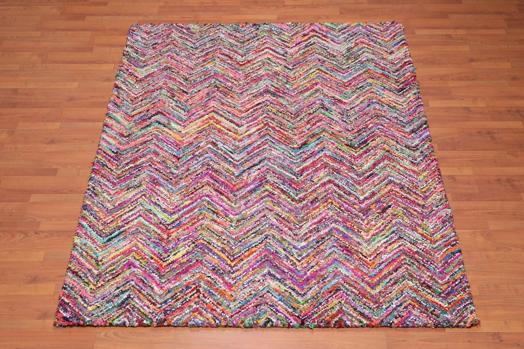 5x8 Pink Hand Tufted Handmade Zig-Zag Medley Cotton Boho Modern Oriental Area Rug-2