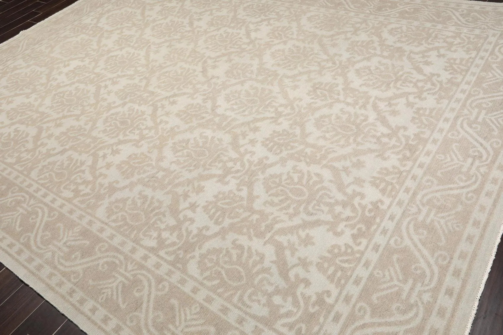 9'1'' x 12'1'' Hand Knotted 100% Wool Damask Afghan Area Rug Gray Tone on Tone-2