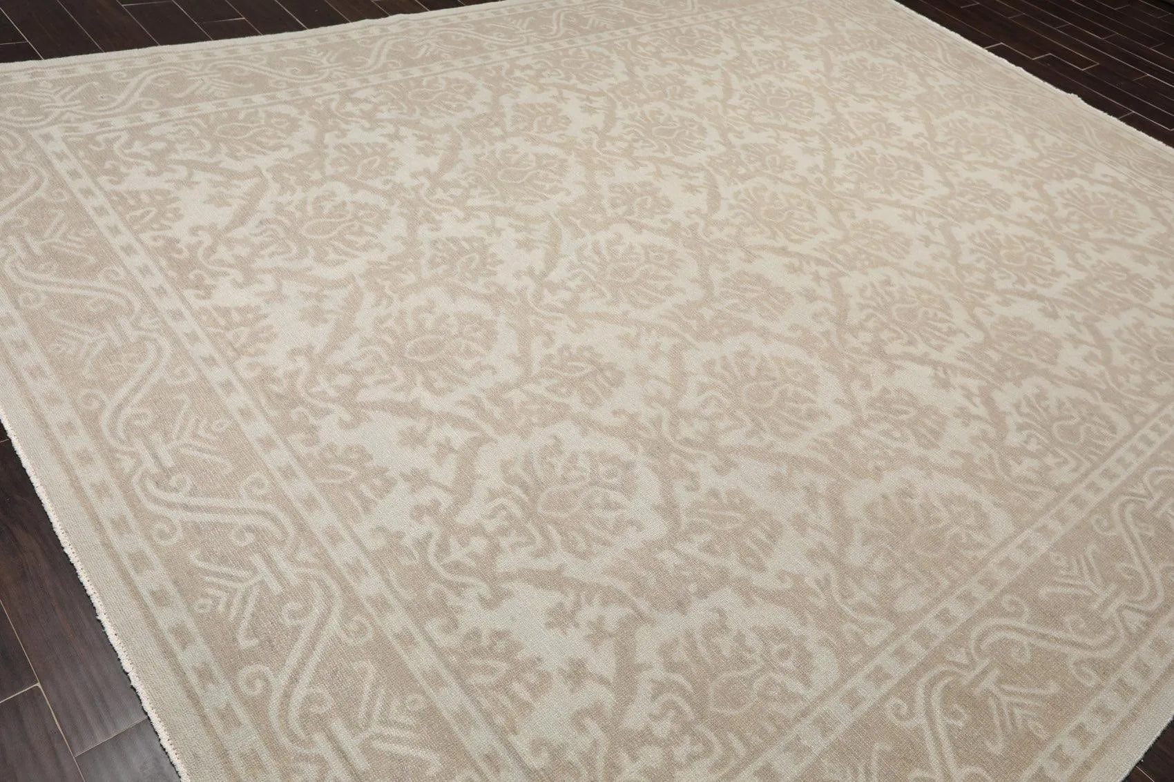 9'1'' x 12'1'' Hand Knotted 100% Wool Damask Afghan Area Rug Gray Tone on Tone-3