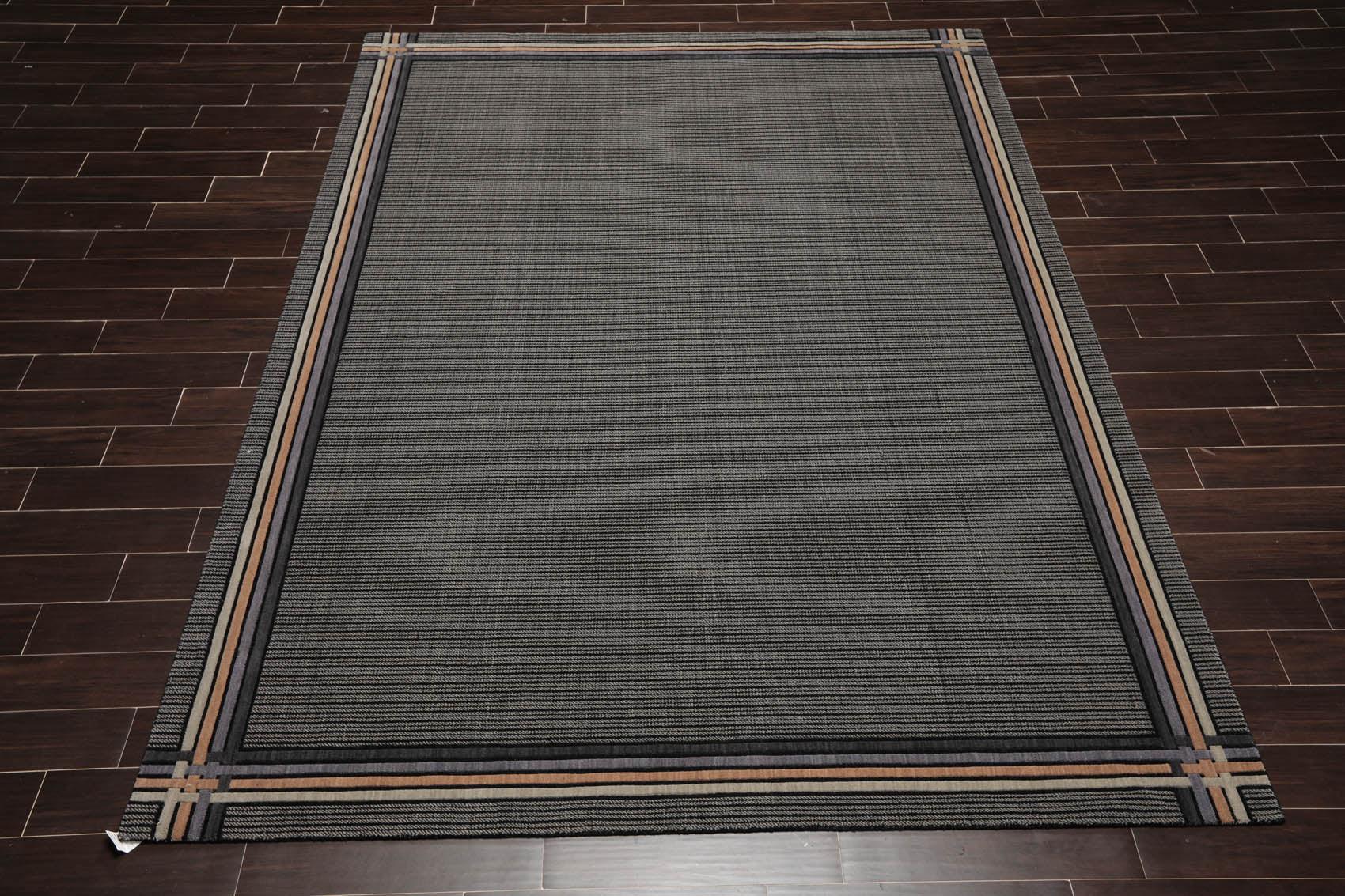 7'9" x 10'10" GR101 Midnight 100% Wool Modern Oriental Area Rug Black-1