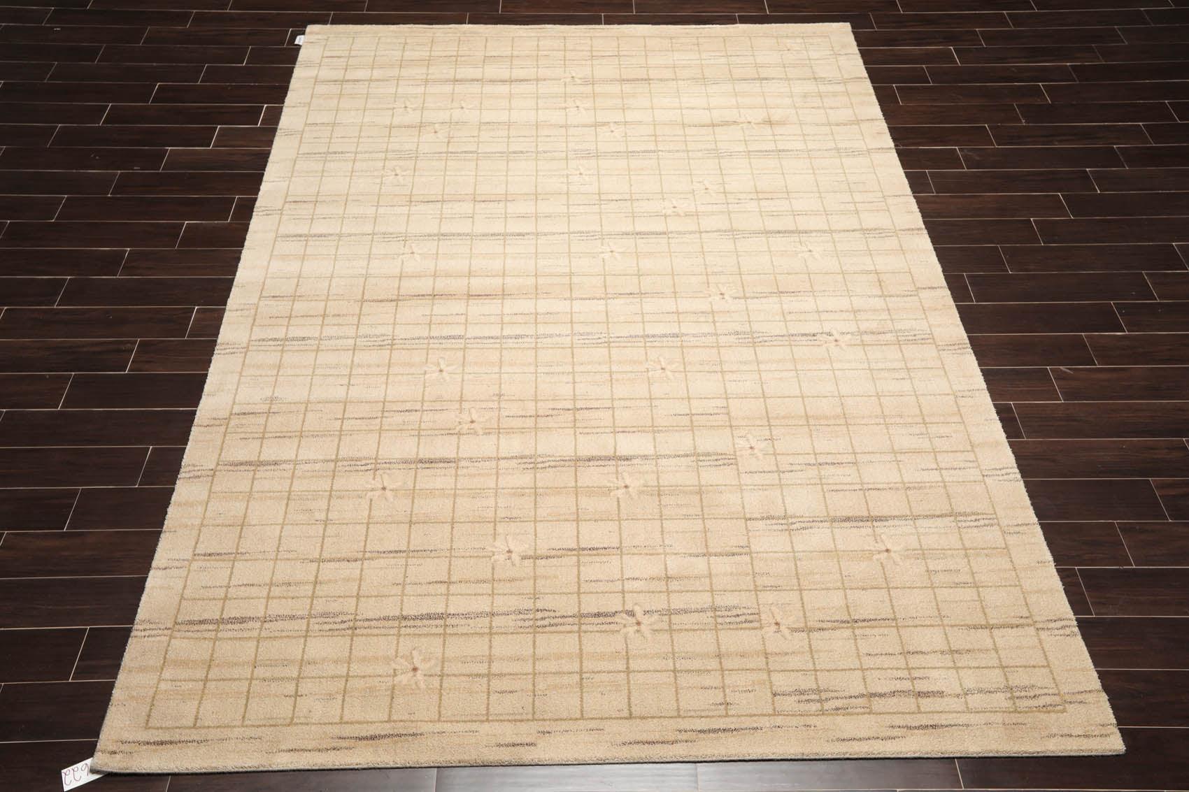 7'9" x 10'9" Machine Made 100% Wool Modern Oriental Area Rug Beige Mint-1