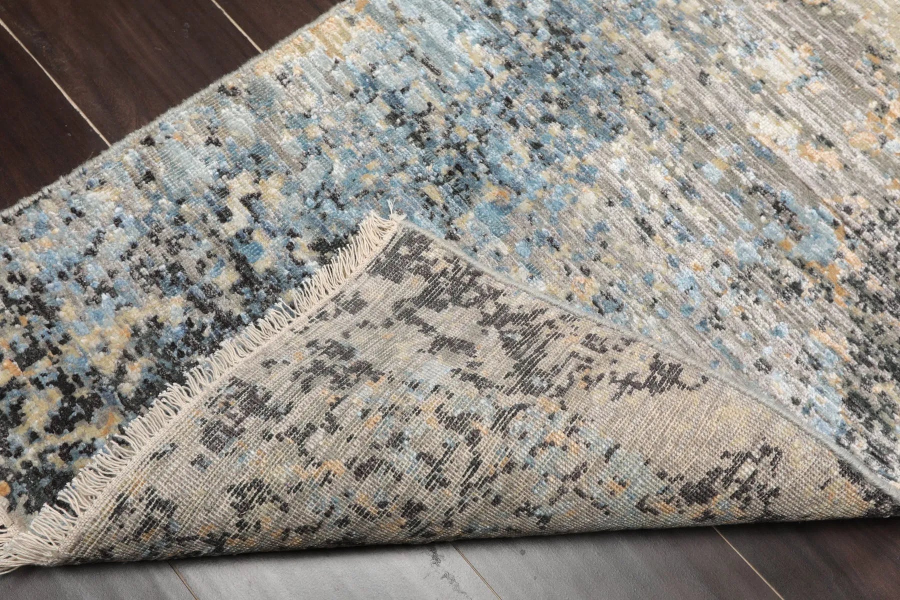 2'x3' Gray Hand Knotted Tibetan Modern Abstract Wool and Bamboo Silk Oriental Area Rug-4