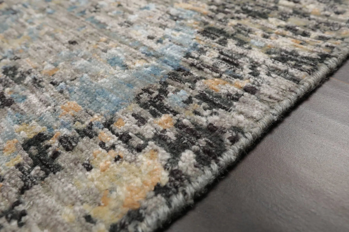 2'x3' Gray Hand Knotted Tibetan Modern Abstract Wool and Bamboo Silk Oriental Area Rug-2