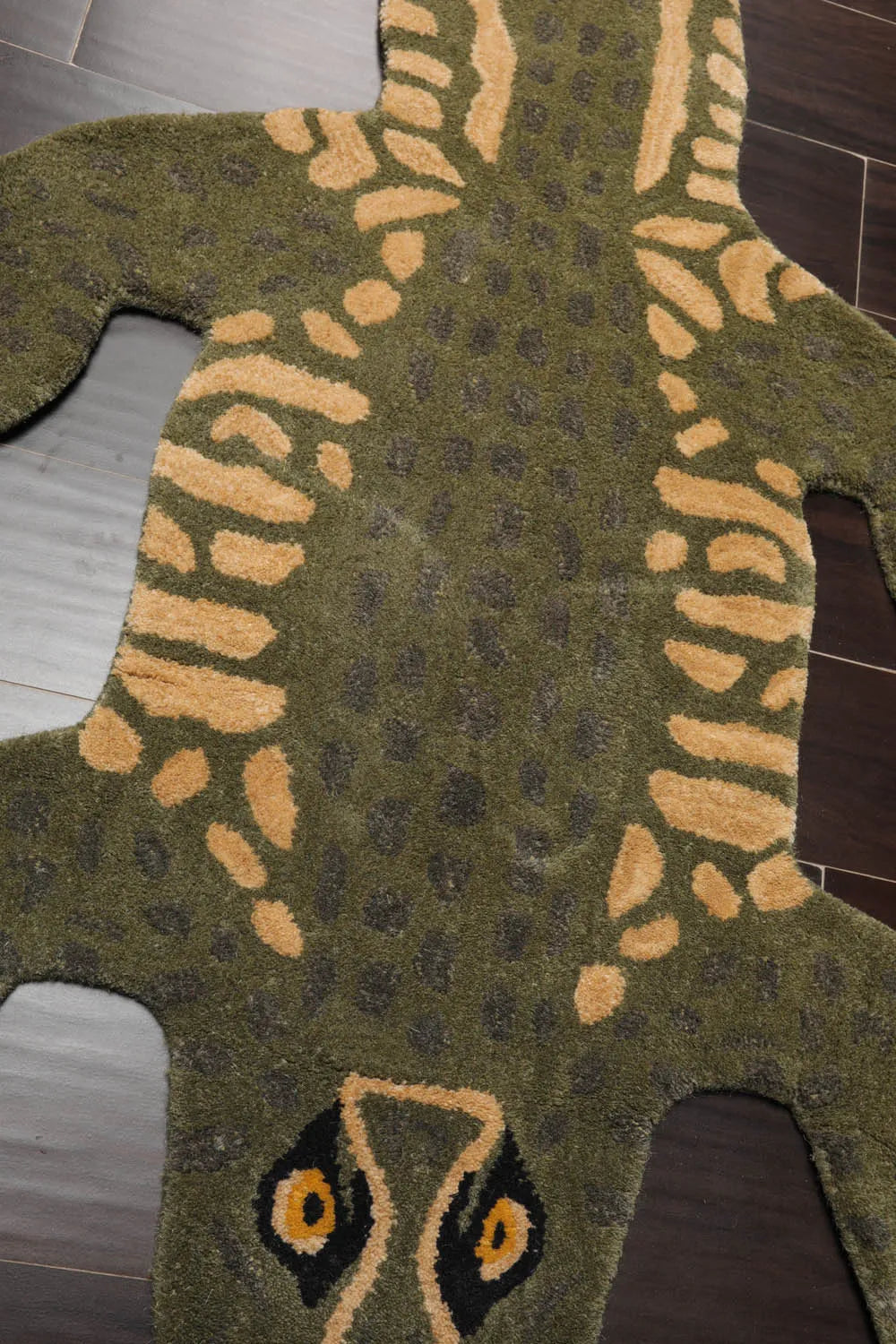 3x5 Green, Gold Hand Tufted Hand Made 100% Wool Crocodile Novelty Oriental Area Rug-1