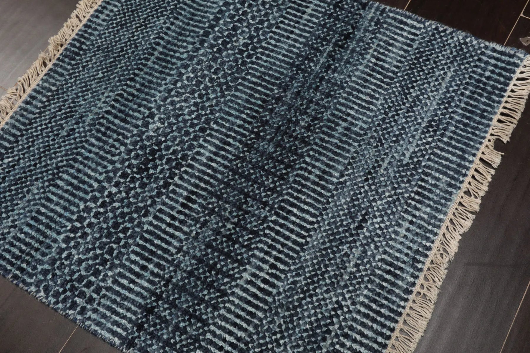 2'x2' Blue Hand Knotted Tibetan Modern Wool and Bamboo Silk Oriental Area Rug-4